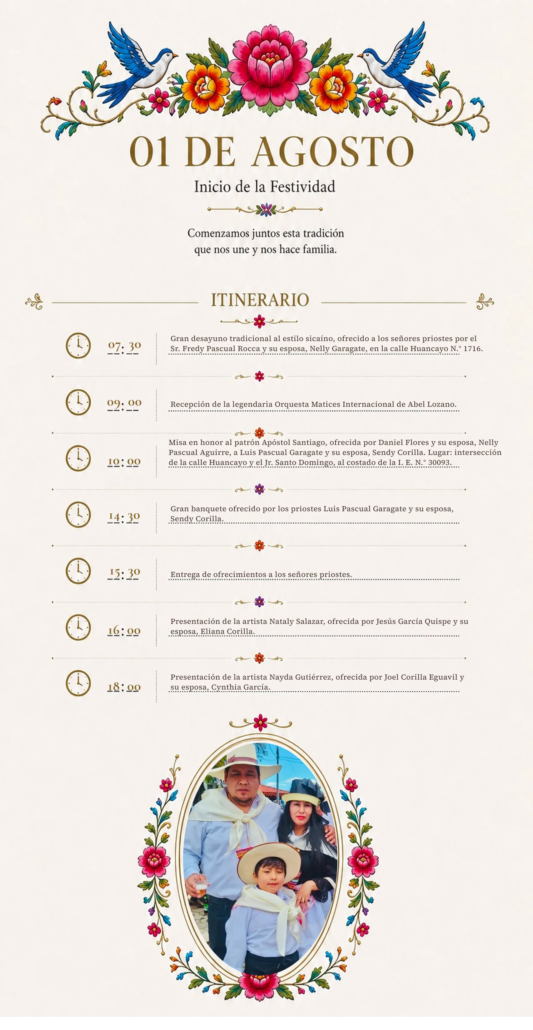 Itinerario del 1 de agosto